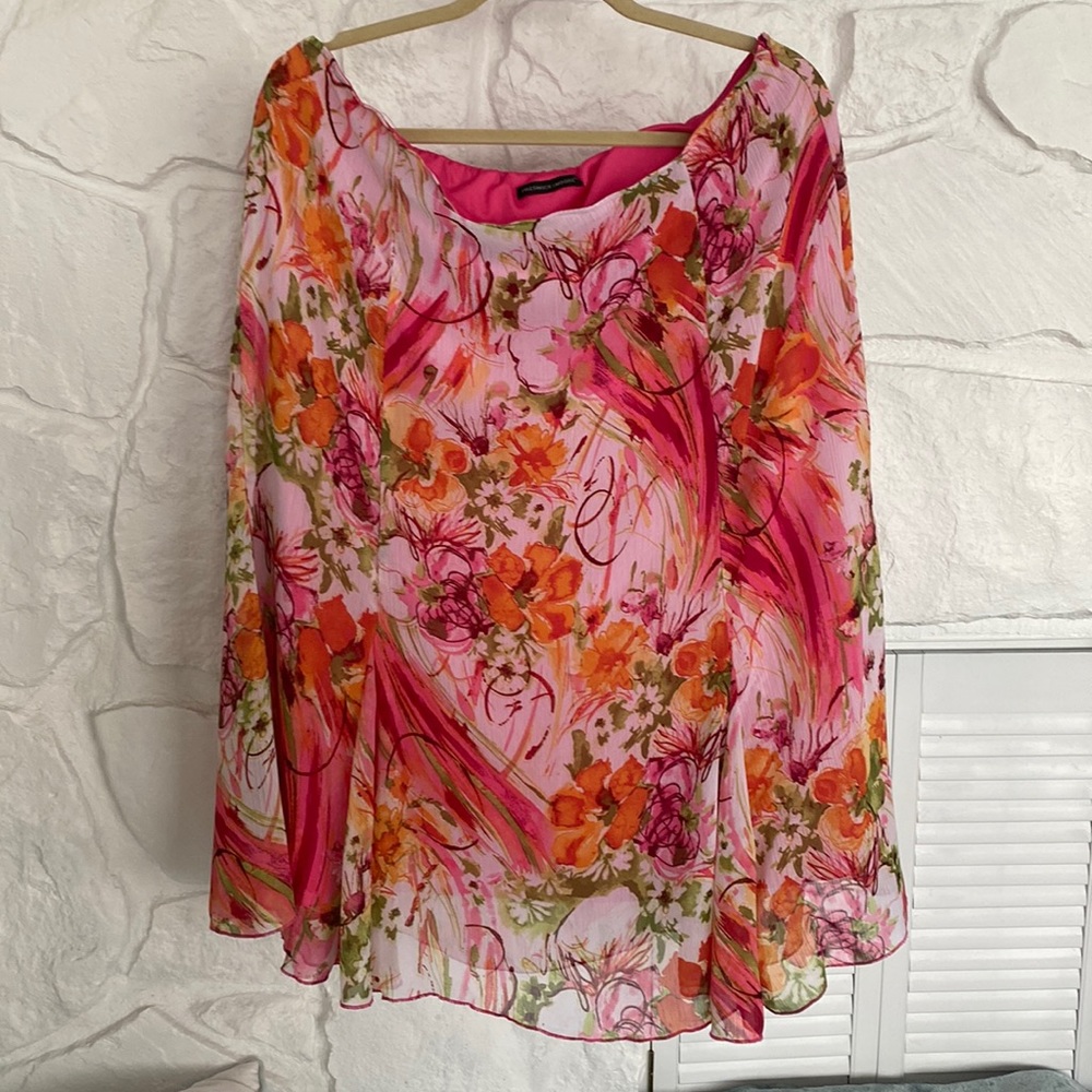 Preswick & Moore pink orange green floral print skirt w flouncy style
